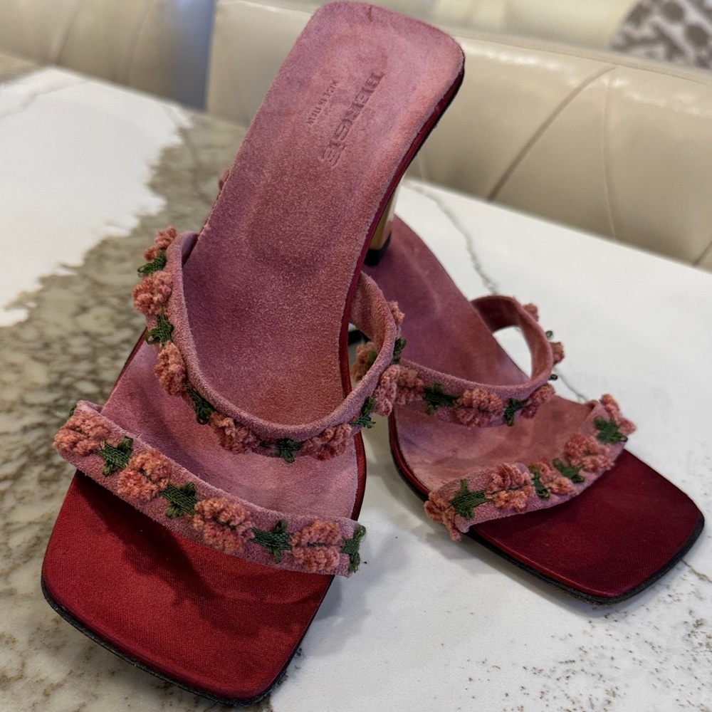 Bergè Floral Pink and green Heels- Italian made